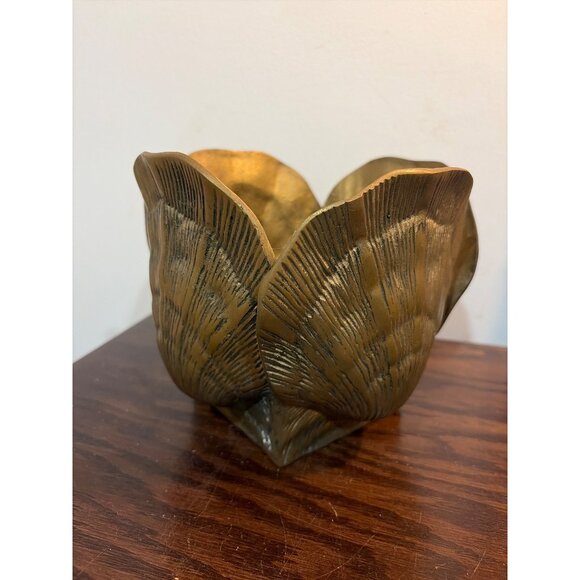 VTG Brass Seashell Planter Cachepot Jardiniere Hollywood Regency Style Elegant - Picture 7 of 9